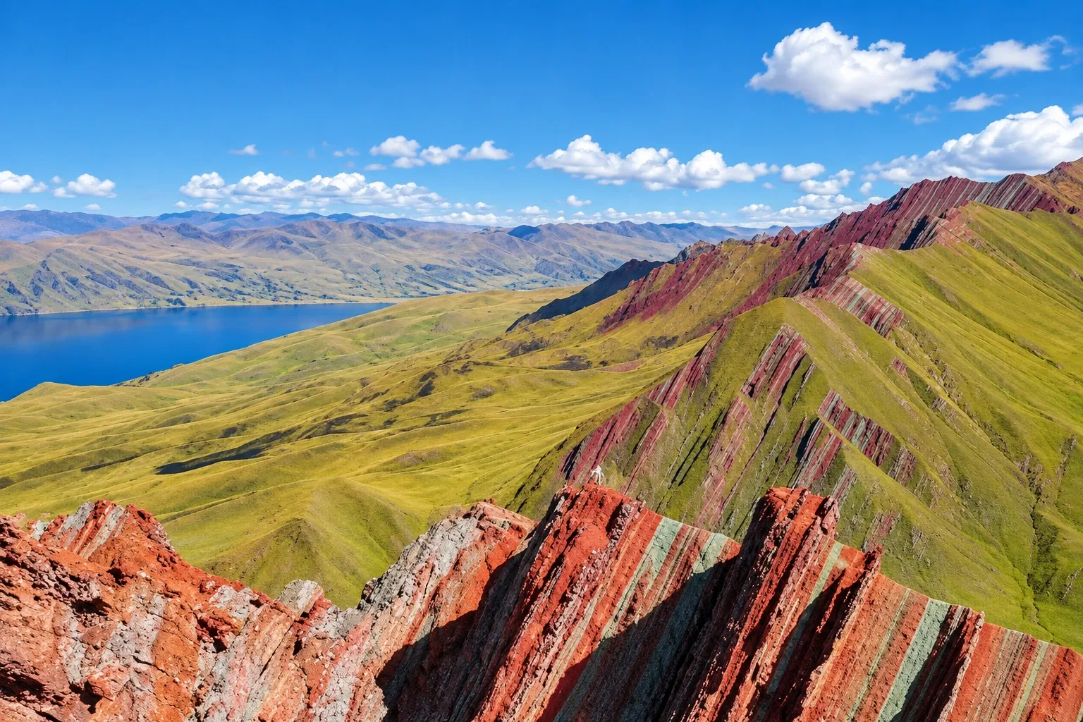 The serrated ridges of Pallay Punchu above the Langui-Layo lagoon